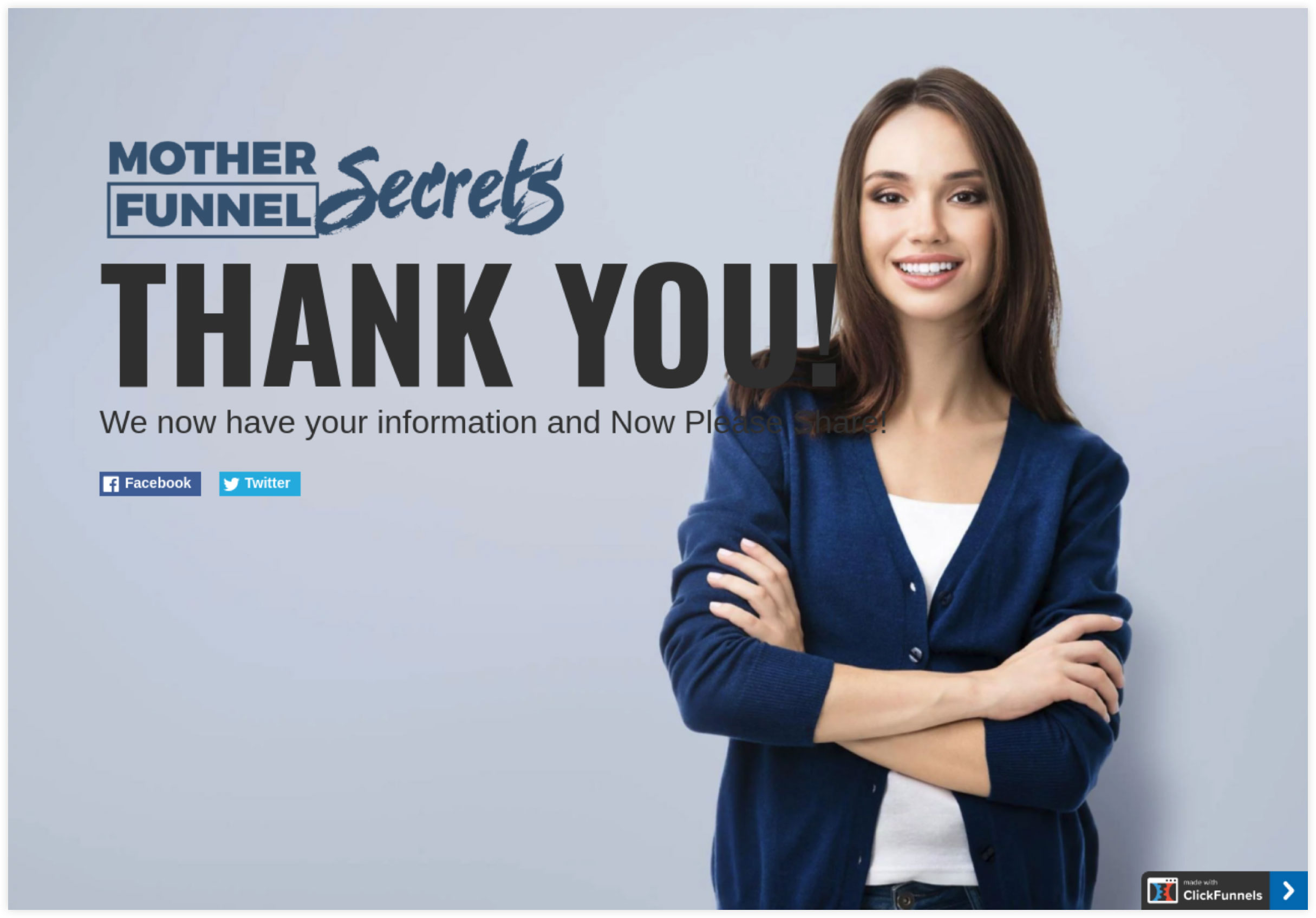 Mother Funnel Secrets squeeze page success message example.
