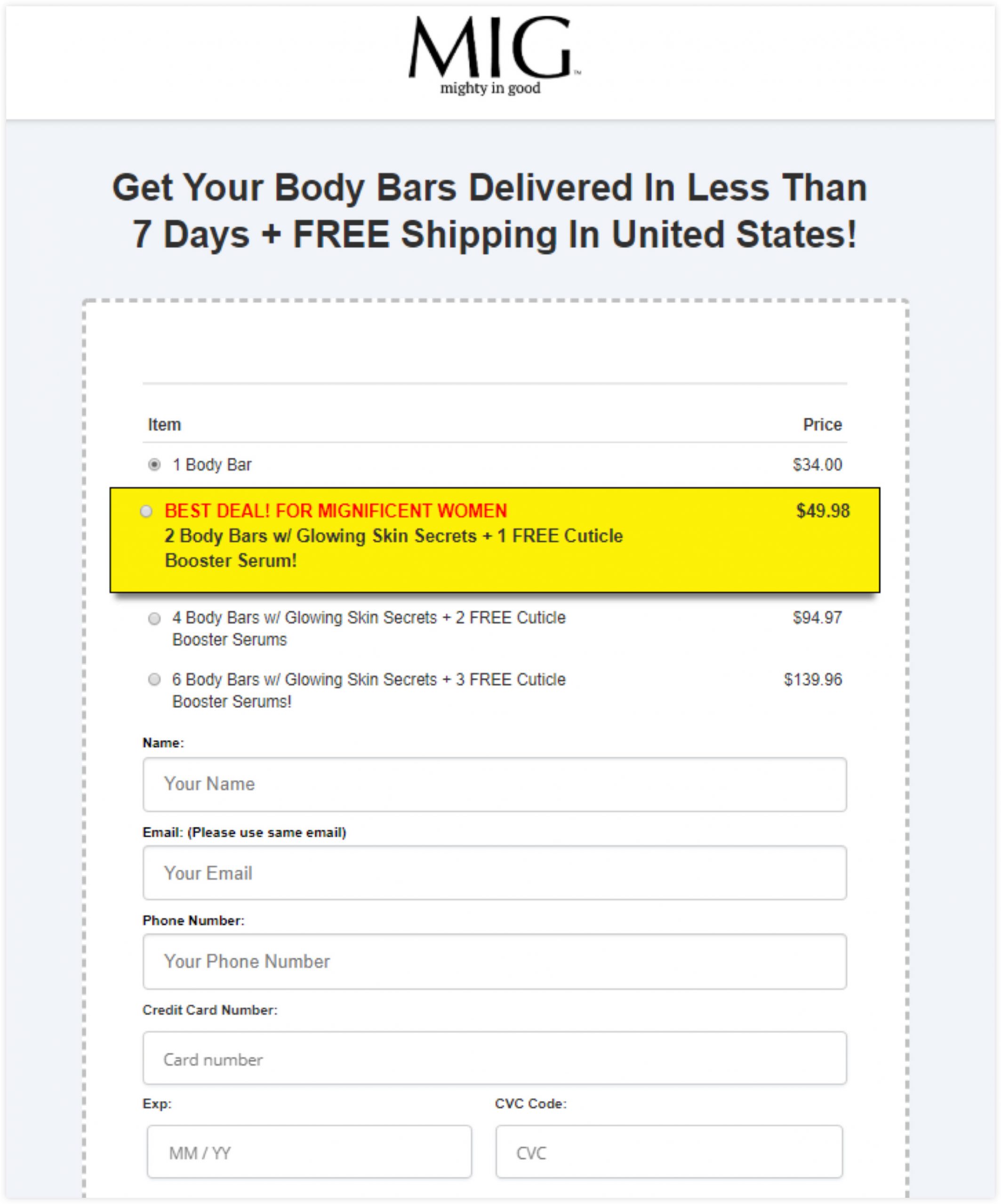 ClickFunnels checkout page example
