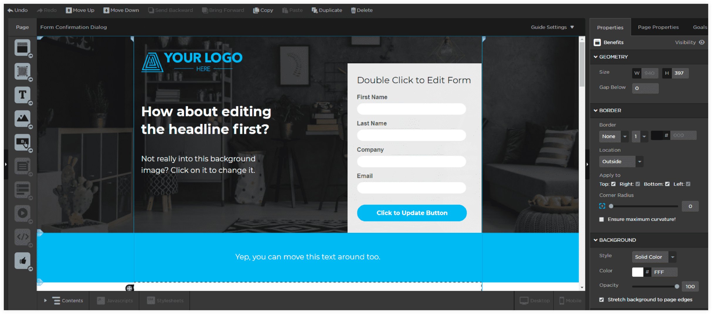 Unbounce Landing Page Editor Interface