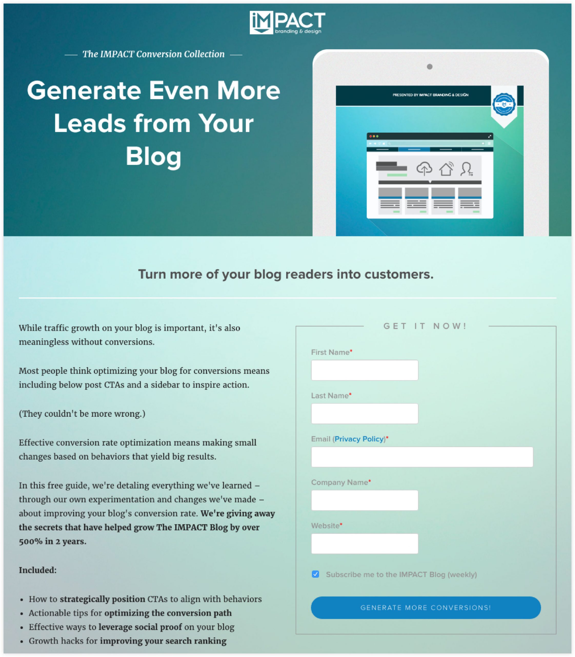 Effective landing page example
