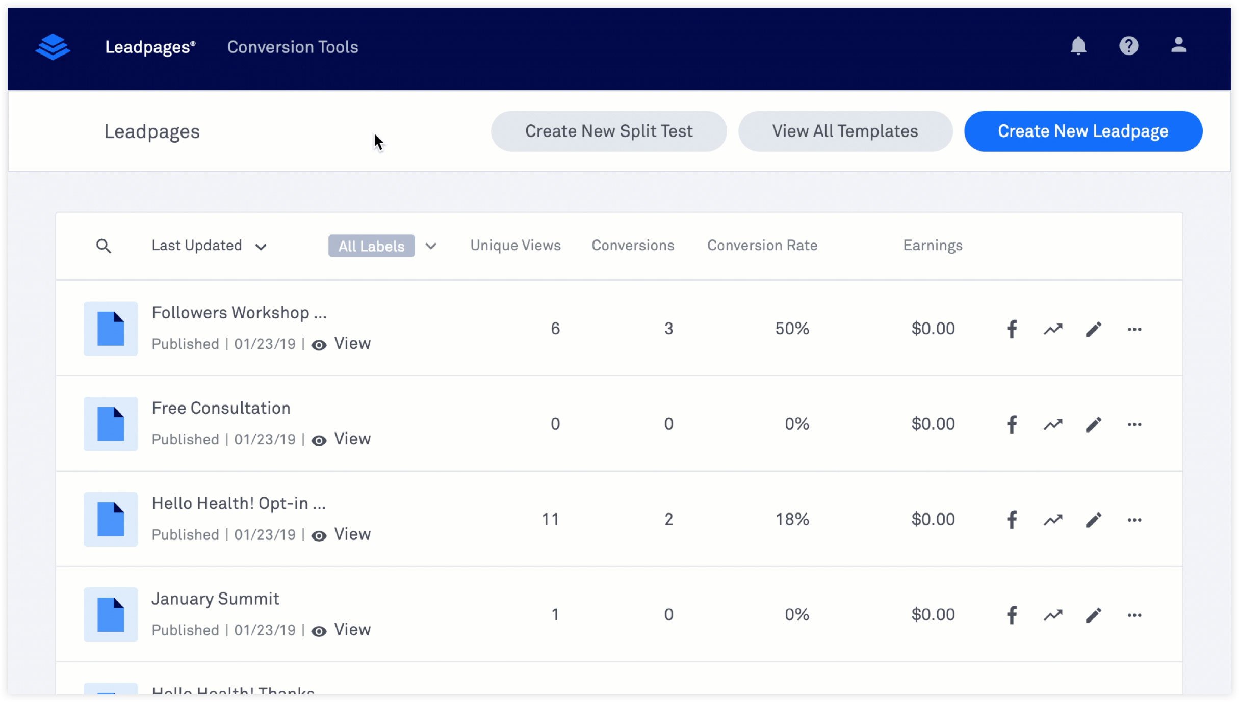LeadPages User Interface