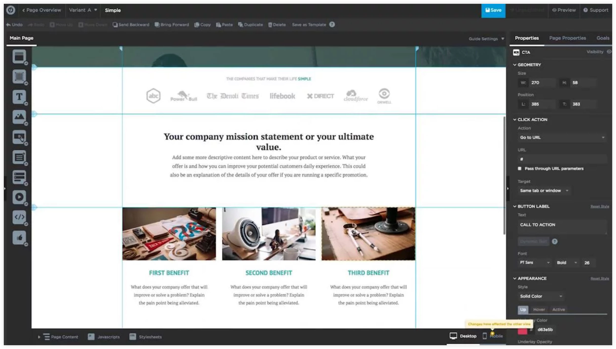 Unbounce User Interface