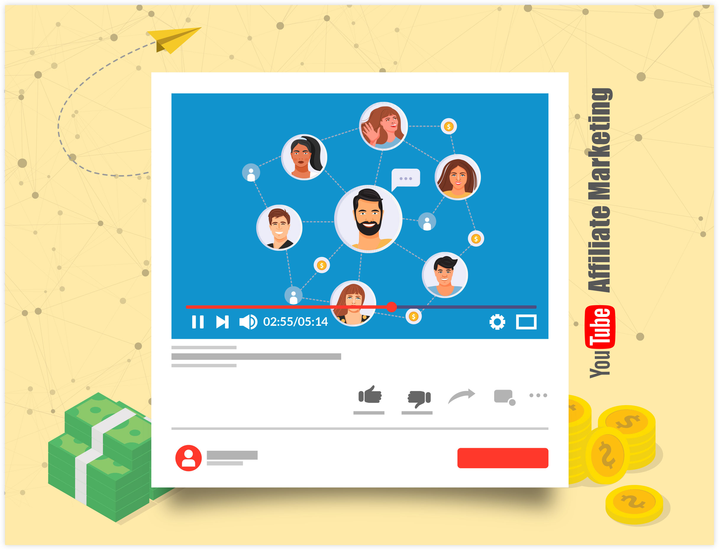 Illustrazione di marketing di affiliazione di YouTube