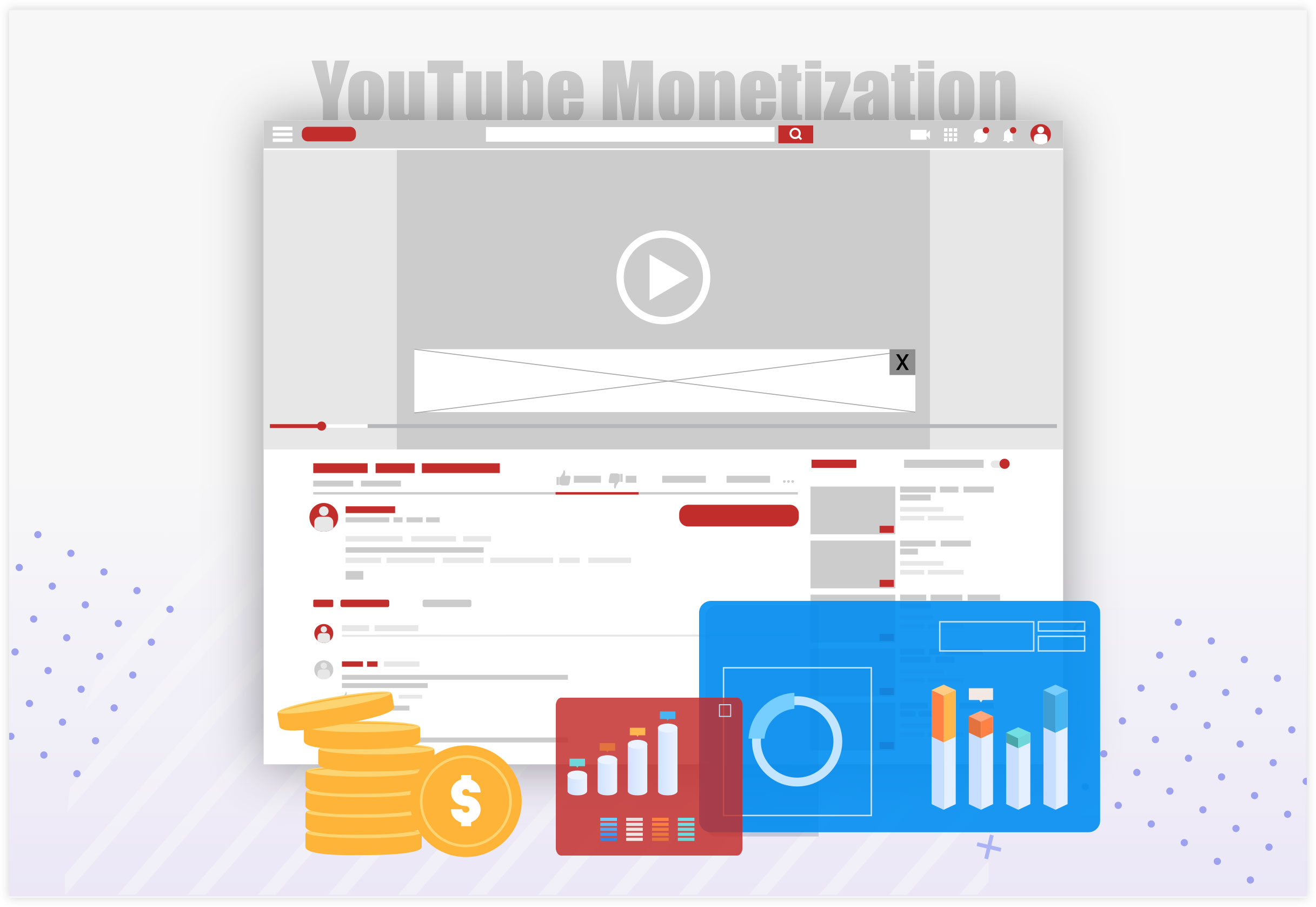 Illustrazione di monetizzazione del marketing di YouTube
