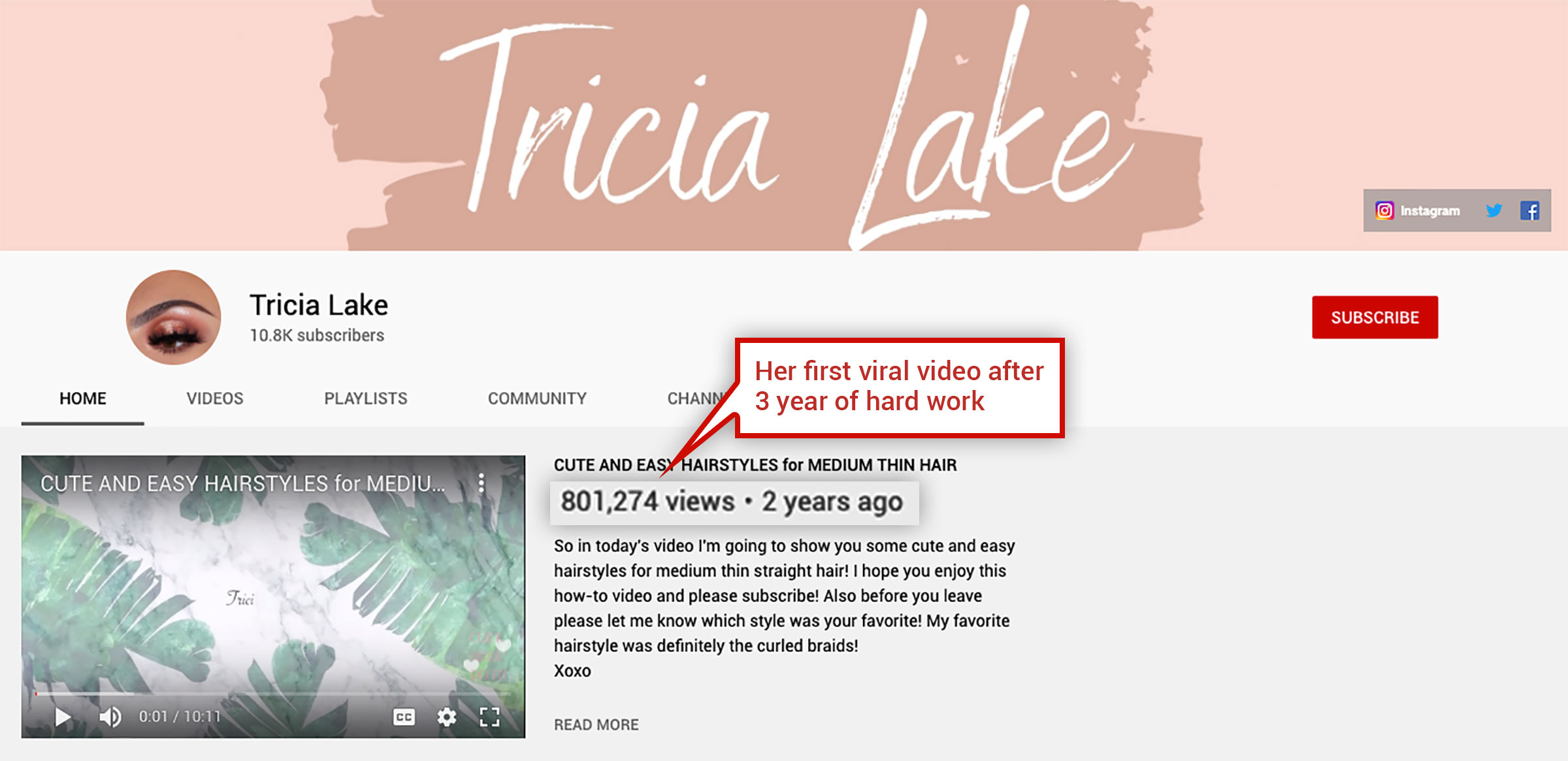Canale YouTube di Tricia Lake