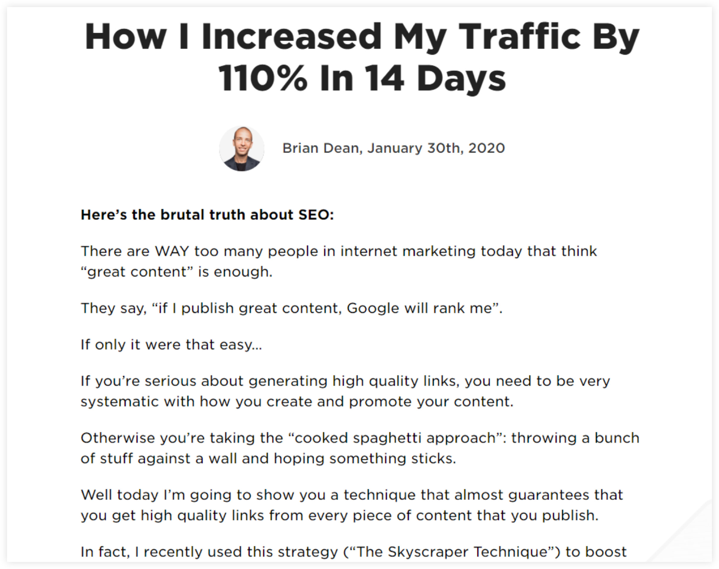 Brian Dean Landing Page Copy Example