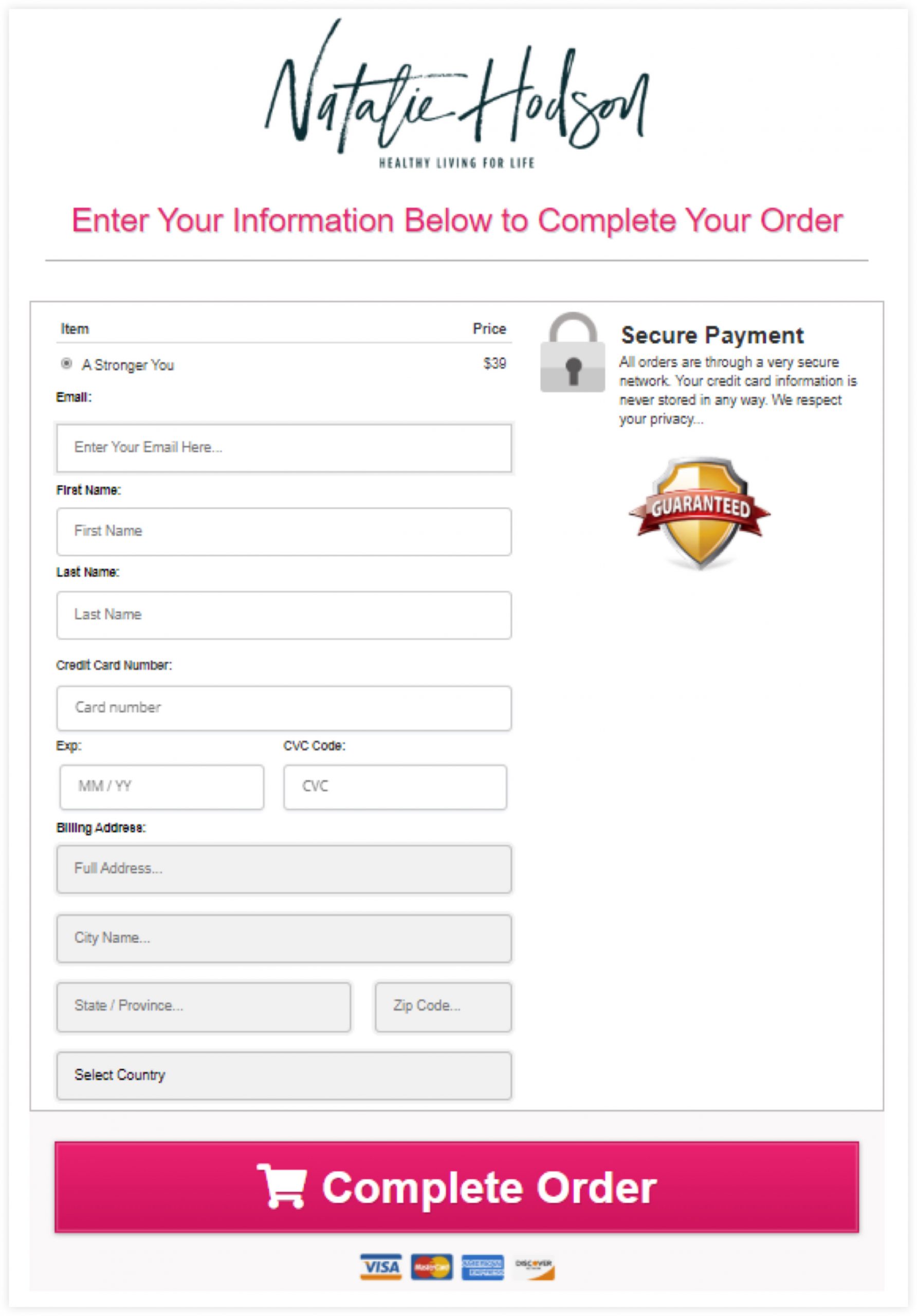 Natalie Hodson Landing Page Example