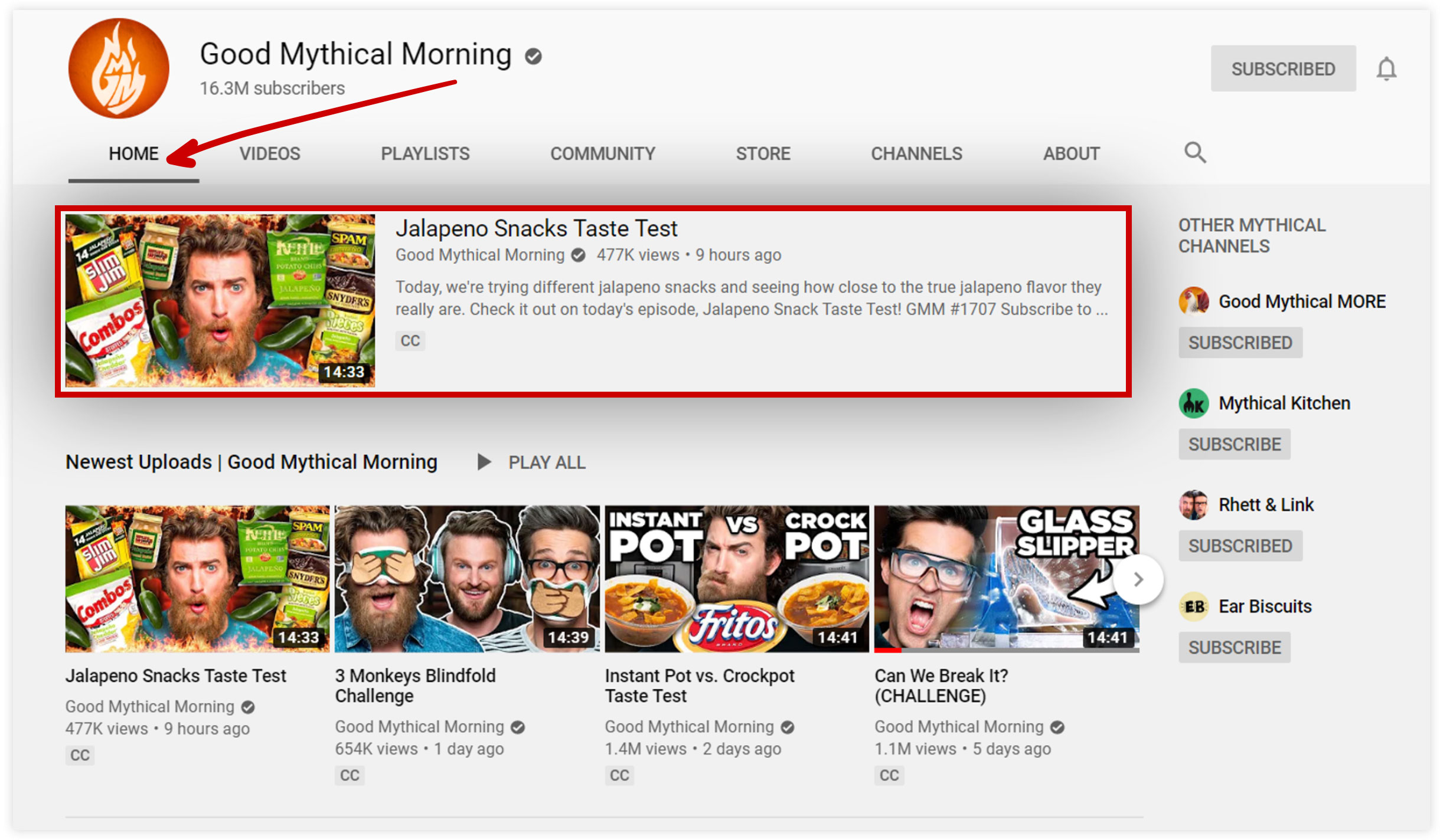 Schermata del canale YouTube Good Mythical Morning