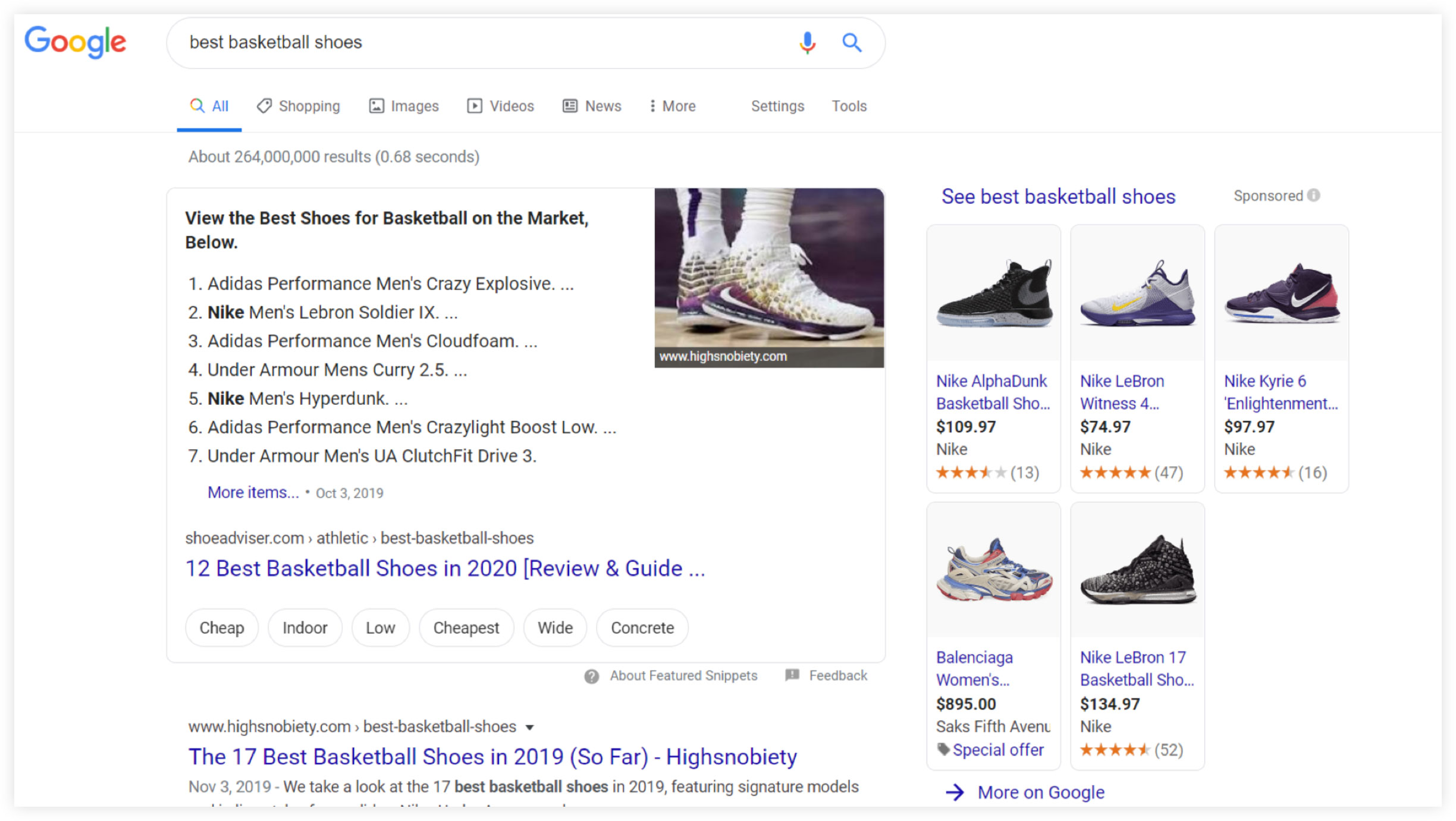 Google Search Results for Best Basketball Shoes