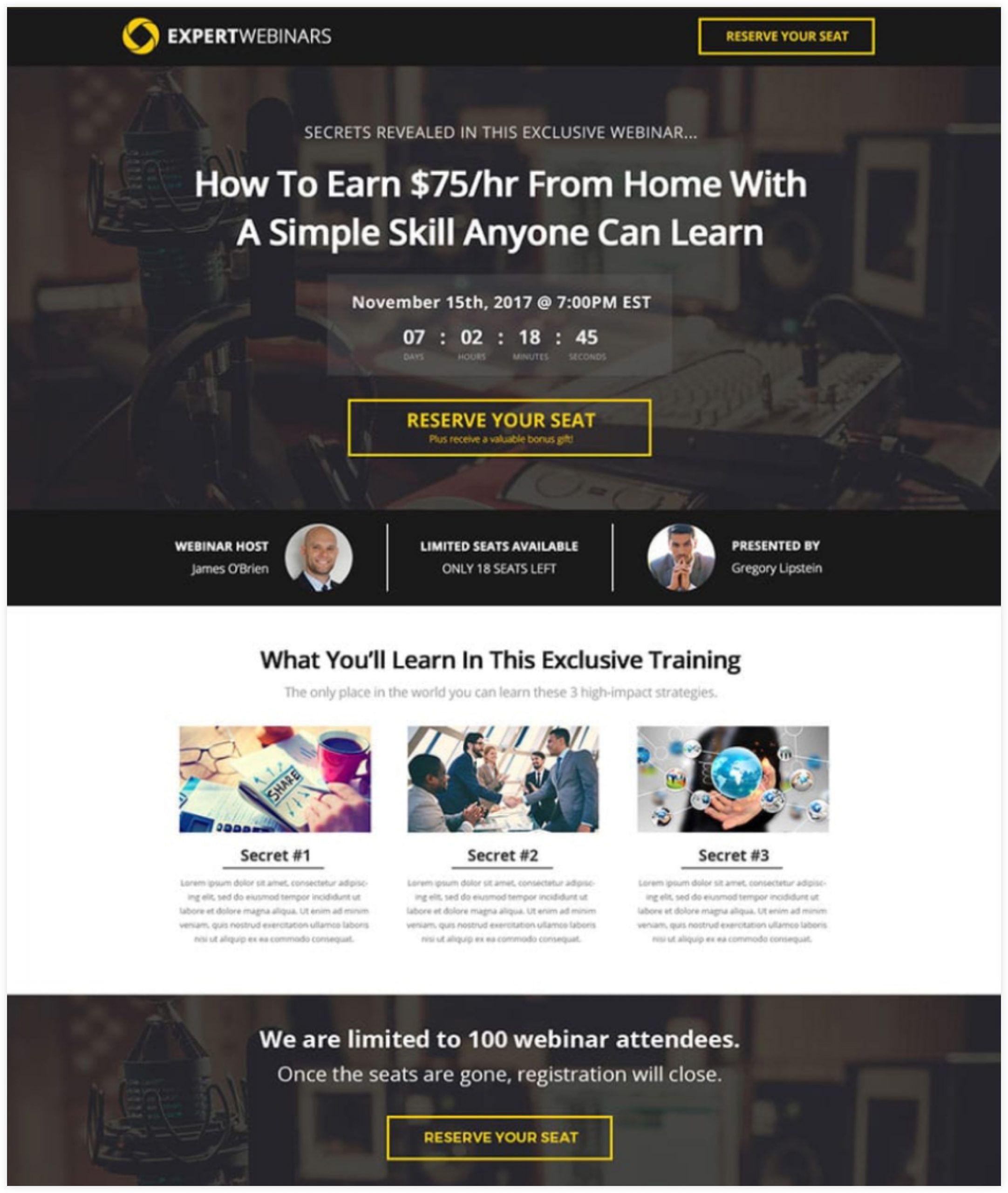 Expert Webinars Registration Page Example
