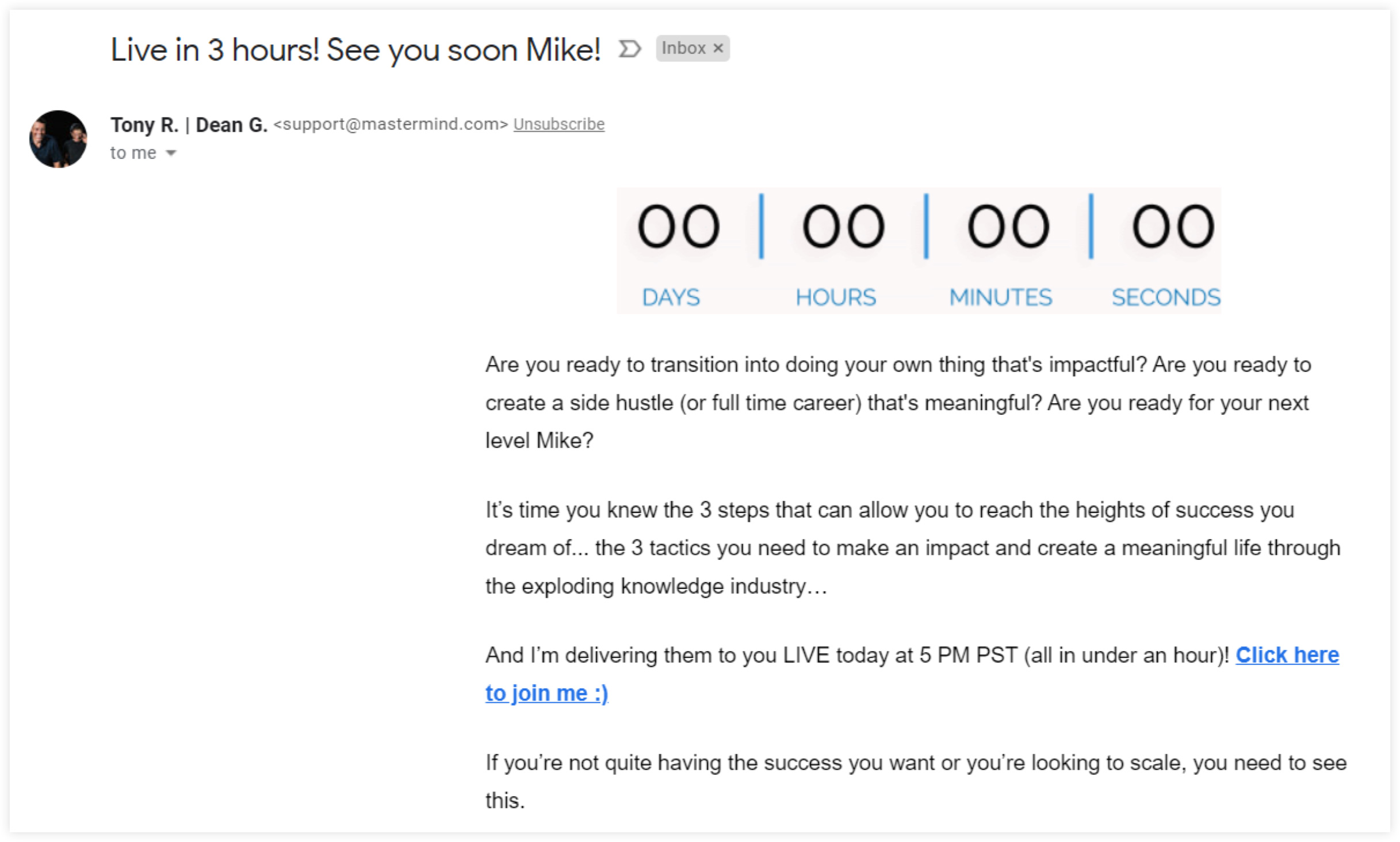 Webinar Attendance Reminder Email