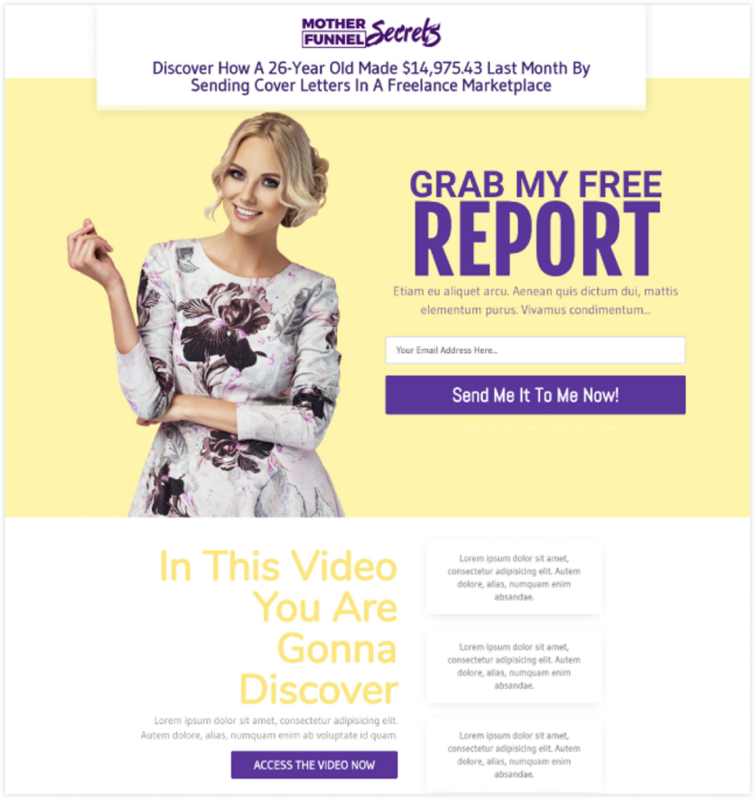 Mother Funnel Secrets Squeeze Page Funnel Example