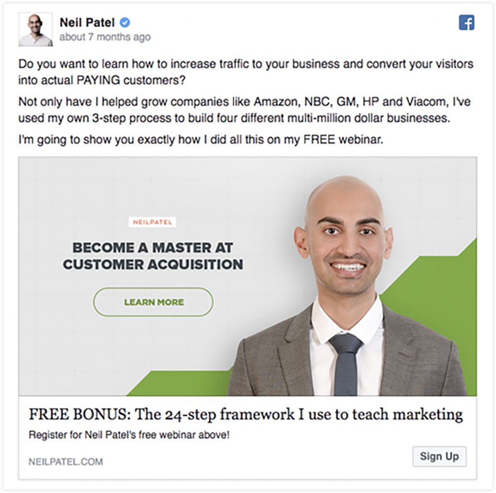 Neil Patel’s Facebook Ad Example