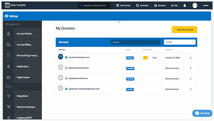 domain setting on clickfunnels