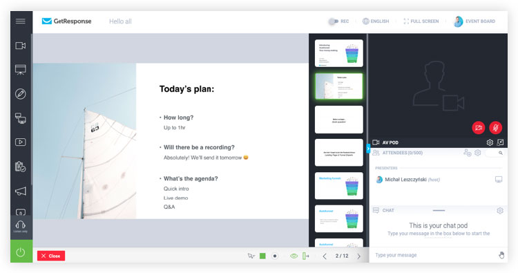 create webinar presentation and host it from getresponse