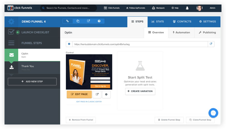 setting split testing from clickfunnels dashboard