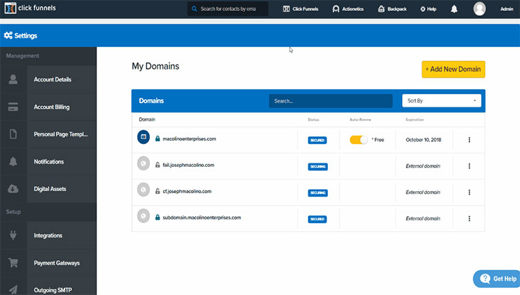 adding domain and hosting to clickfunnels