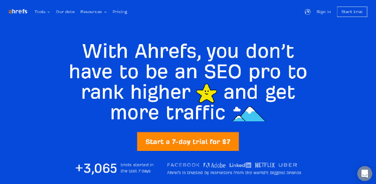 ahref homepage screenshot