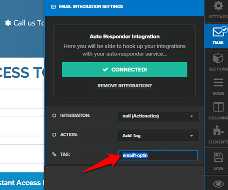 tags integration in actionetics