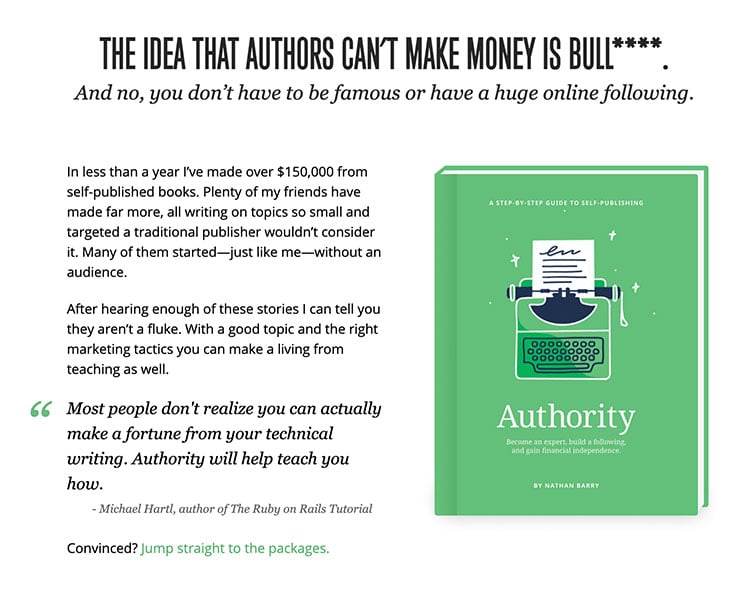 sales page of the book authority 