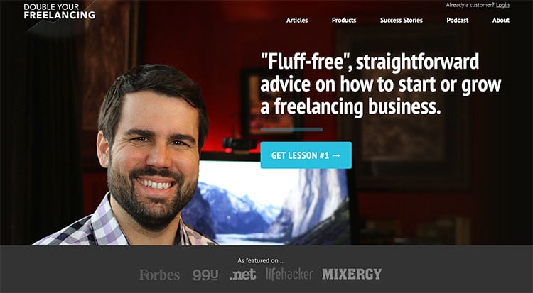 double your freelancing homepage with get lessons 1 button