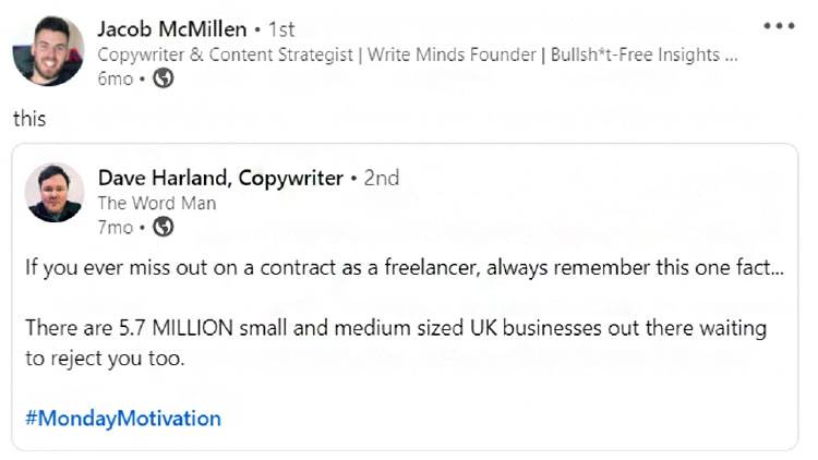 sharing other people's contents on linkedin