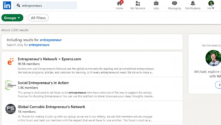 searching relevant groups on linkedin