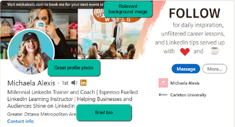 linkedin profile of michaela alexis