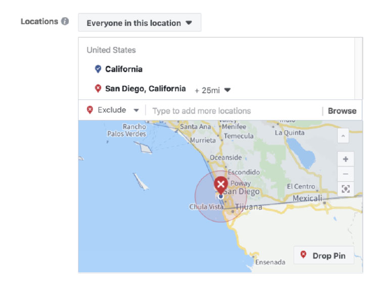 area selection for facebook advertisement