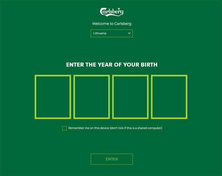 splash page requesting date of birth example
