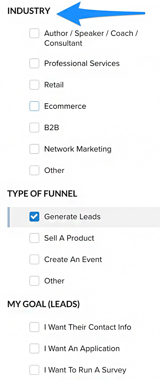 industry types for different types of funnels