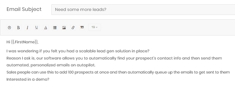 Cold email wording sample.