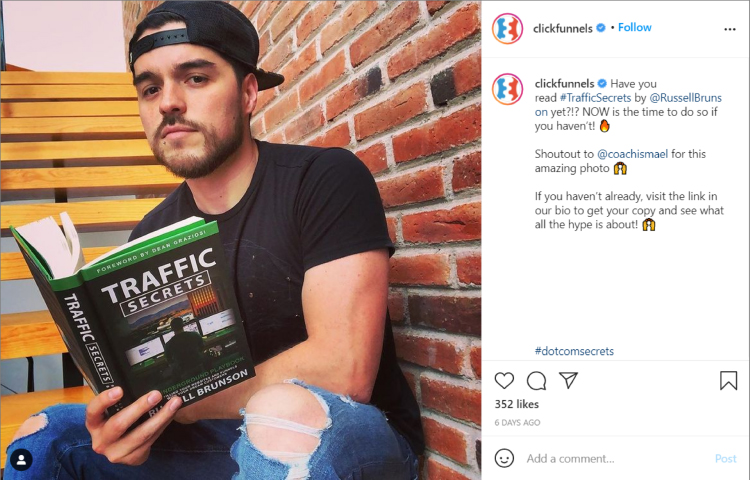 ClickFunnels Instagram post with call to action.