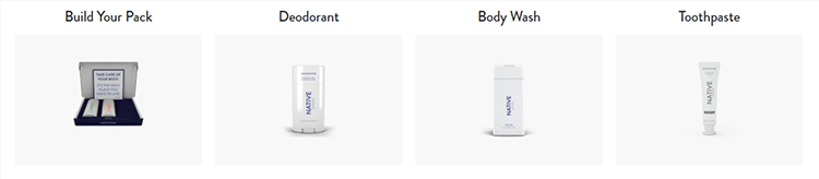 Ecommerce website homepage links to products.