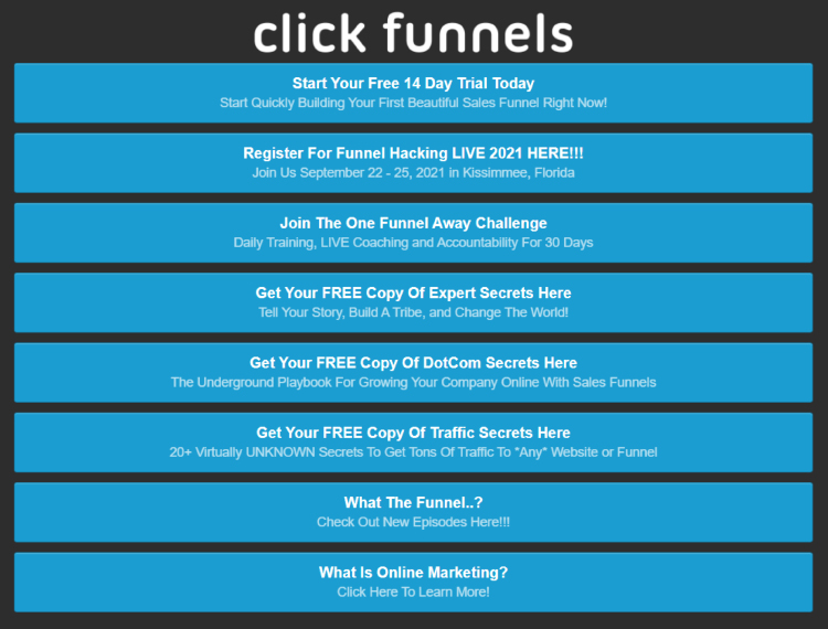 ClickFunnels Instagram post multi link call to action options buttons.