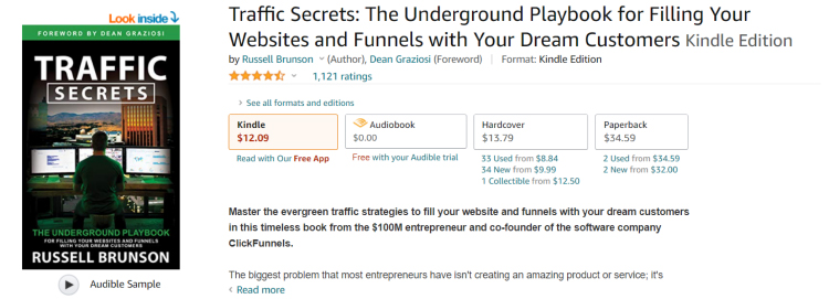ClickFunnels Traffic Secrests book Amazon order page.