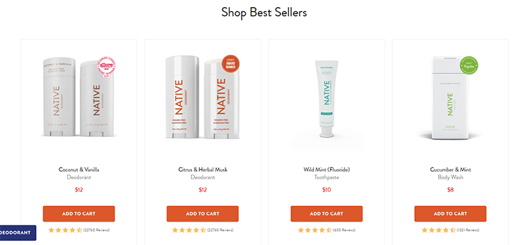 Ecommerce website homepage links to featured products.