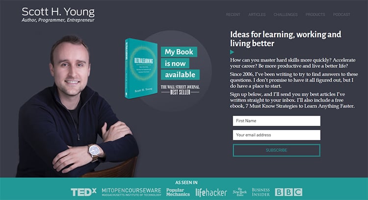Ultralearning website homepage screenshot.