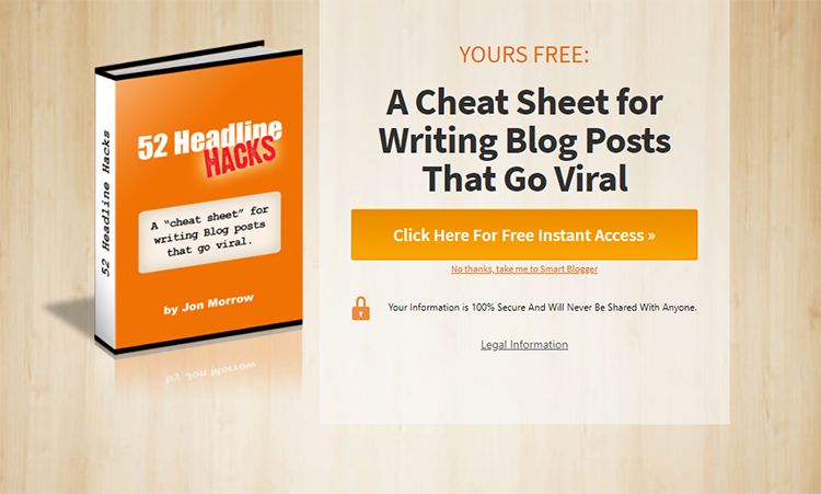 52 Headline Hacks, book landing page example.