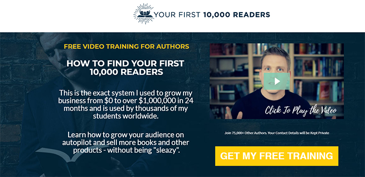 Your First 10,000 Readers, book landing page example.