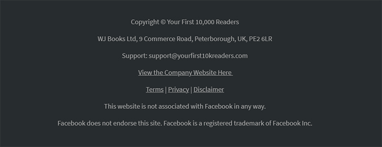 Homepage footer with links to various relevant web pages.