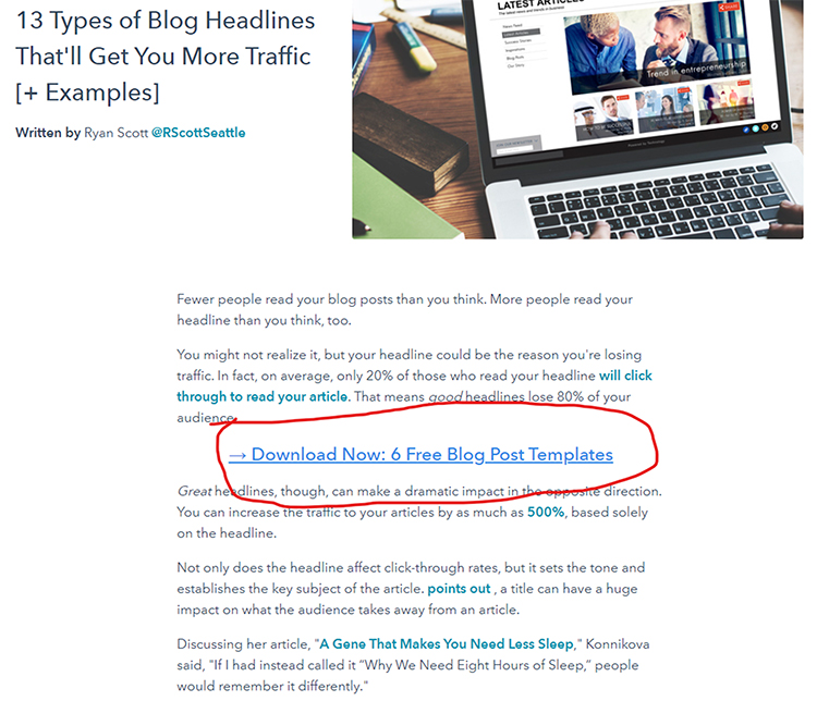 Hupspot organic search engine optimized website page with a downloadable guide offer.