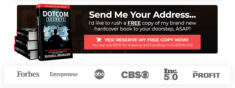 ClickFunnels, DotCom Secrets, social proof with media badges.