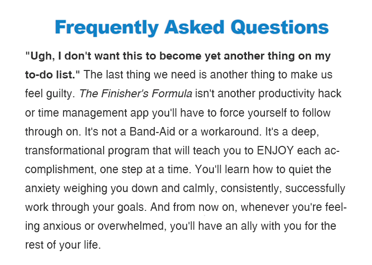 Sales page frequently asked questions.