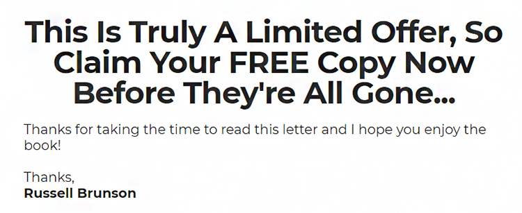 ClickFunnels, DotCom Secrets, reminder that the number of available free copies is limited.