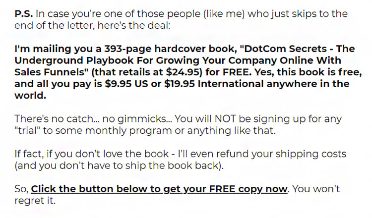 ClickFunnels, DotCom Secrets, P.S. section.