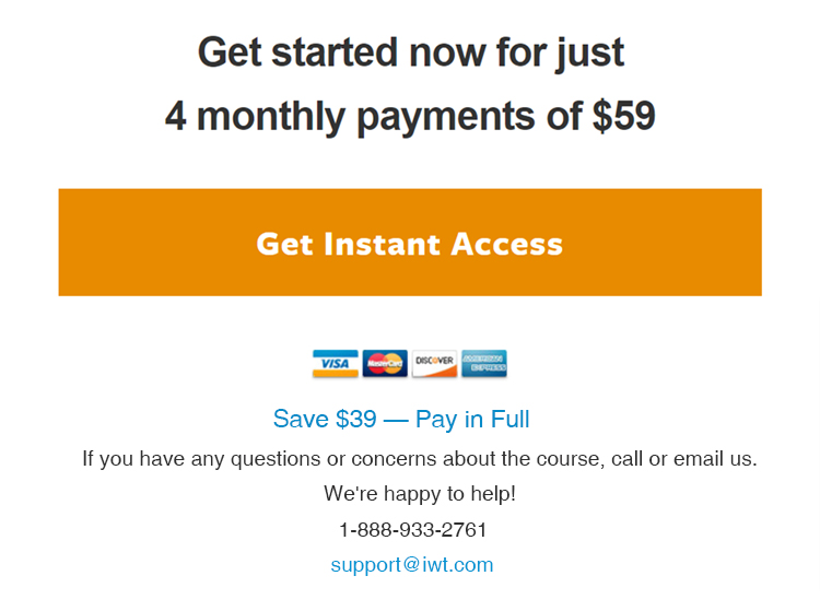 Sales page get instant access call to action example.