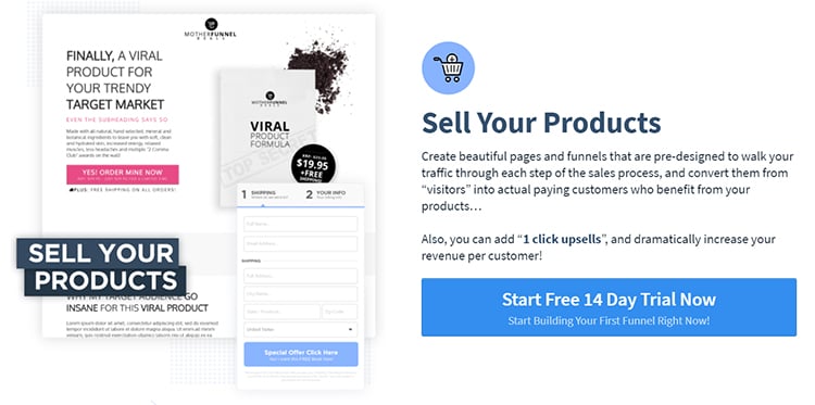 ClickFunnels website homepage explaining details about selling your products.