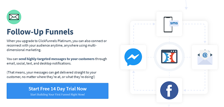 ClickFunnels website homepage explaining details about follow-up funnels.
