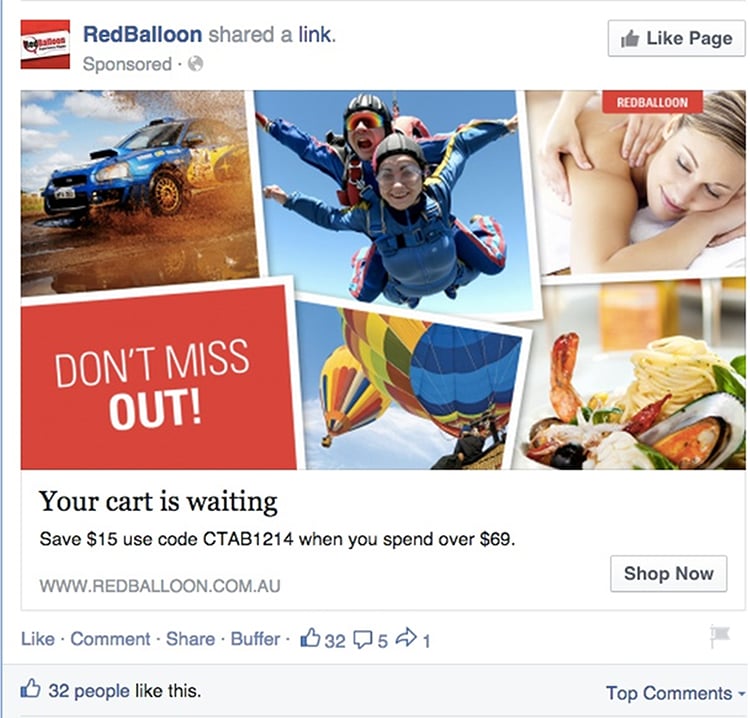 Facebook paid follow-up retargeting ad example.